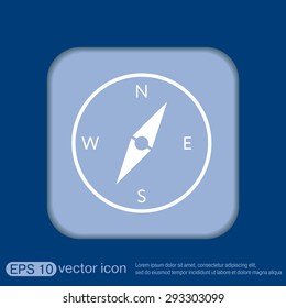 compass sign. colored button, icon orienteering, traveling or camping in the woods