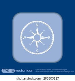 compass sign. colored button, icon orienteering, traveling or camping in the woods
