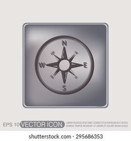 compass sign. colored button, icon orienteering, traveling or camping in the woods