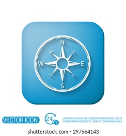 compass sign. colored button, icon orienteering, traveling or camping in the woods