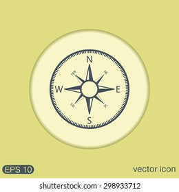 compass sign. colored button, icon orienteering, traveling or camping in the woods
