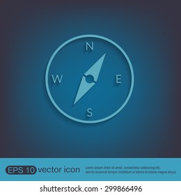 compass sign. colored button, icon orienteering, traveling or camping in the woods