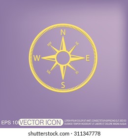 compass sign. colored button, icon orienteering, traveling or camping in the woods