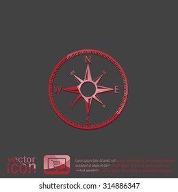 compass sign. colored button, icon orienteering, traveling or camping in the woods