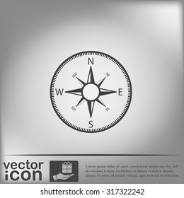 compass sign. colored button, icon orienteering, traveling or camping in the woods