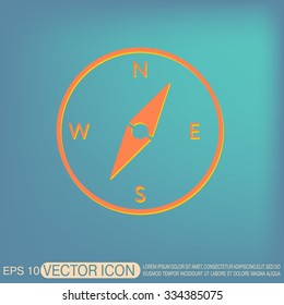 compass sign. colored button, icon orienteering, traveling or camping in the woods