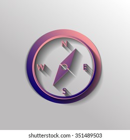 compass sign. colored button, icon orienteering, traveling or camping in the woods