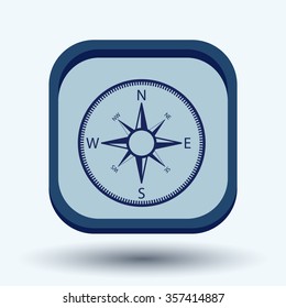 compass sign. colored button, icon orienteering, traveling or camping in the woods