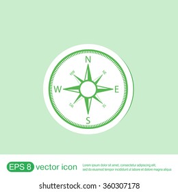 compass sign. colored button, icon orienteering, traveling or camping in the woods