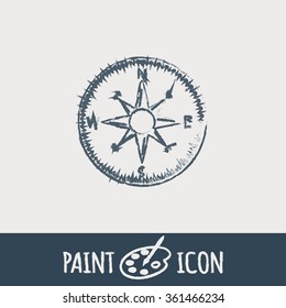 compass sign. colored button, icon orienteering, traveling or camping in the woods