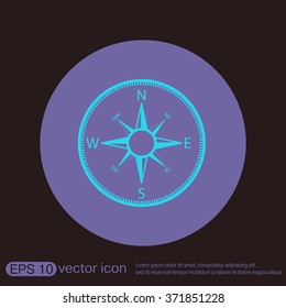 compass sign. colored button, icon orienteering, traveling or camping in the woods