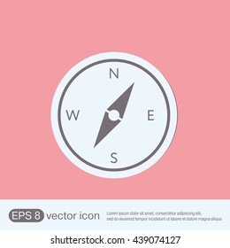 compass sign. colored button, icon orienteering, traveling or camping in the woods