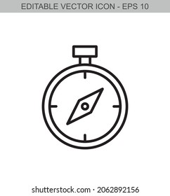 Compass sign. Editable stroke line icon. Vector illustration.