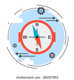 Compass sign, guide icon, direction, strategy choice flat design style vector concept illustration