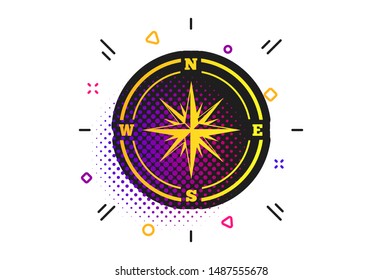 Compass sign icon. Halftone dots pattern. Windrose navigation symbol. Classic flat compass icon. Vector