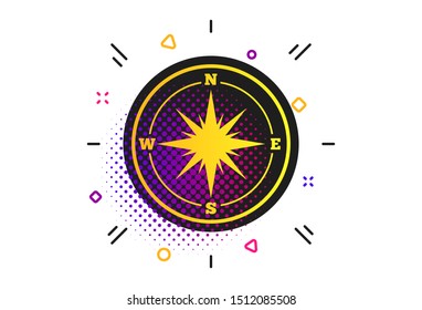 Compass sign icon. Halftone dots pattern. Windrose navigation symbol. Classic flat compass icon. Vector