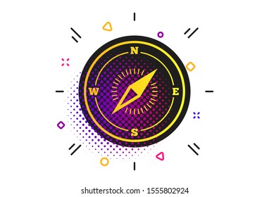 Compass sign icon. Halftone dots pattern. Windrose navigation symbol. Classic flat compass icon. Vector