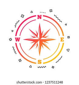 Compass sign icon. Windrose navigation symbol. Colorful geometric shapes. Gradient compass icon design.  Vector