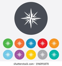 Compass sign icon. Windrose navigation symbol. Round colourful 11 buttons. Vector