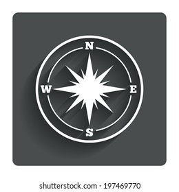Compass sign icon. Windrose navigation symbol. Gray flat button with shadow. Modern UI website navigation. Vector