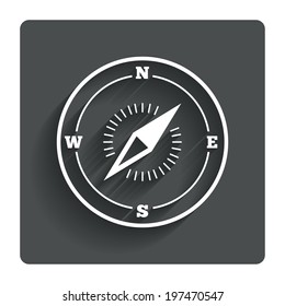 Compass Sign Icon. Windrose Navigation Symbol. Gray Flat Button With Shadow. Modern UI Website Navigation. Vector