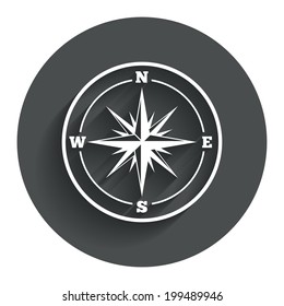 Compass sign icon. Windrose navigation symbol. Circle flat button with shadow. Modern UI website navigation. Vector