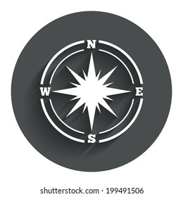Compass sign icon. Windrose navigation symbol. Circle flat button with shadow. Modern UI website navigation. Vector