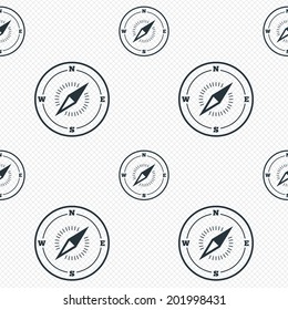 Compass sign icon. Windrose navigation symbol. Seamless grid lines texture. Cells repeating pattern. White texture background. Vector
