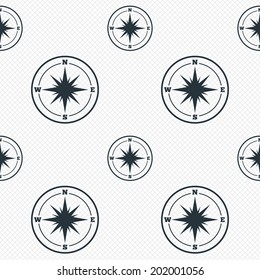 Compass sign icon. Windrose navigation symbol. Seamless grid lines texture. Cells repeating pattern. White texture background. Vector