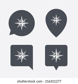 Compass sign icon. Windrose navigation symbol. Map pointers information buttons. Speech bubbles with icons. Vector