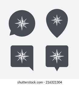 Compass sign icon. Windrose navigation symbol. Map pointers information buttons. Speech bubbles with icons. Vector