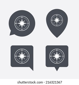 Compass sign icon. Windrose navigation symbol. Map pointers information buttons. Speech bubbles with icons. Vector