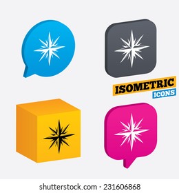 Compass sign icon. Windrose navigation symbol. Isometric speech bubbles and cube. Rotated icons with edges. Vector