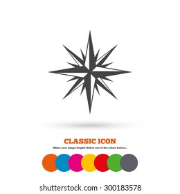 Compass sign icon. Windrose navigation symbol. Classic flat icon. Colored circles. Vector