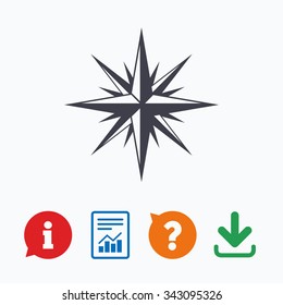 Compass sign icon. Windrose navigation symbol. Information think bubble, question mark, download and report.