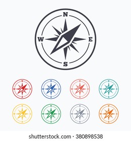 Compass sign icon. Windrose navigation symbol. Colored flat icons on white background.