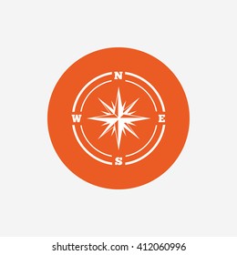 Compass sign icon. Windrose navigation symbol. Orange circle button with icon. Vector