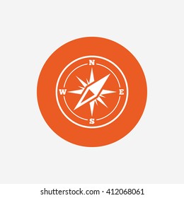 Compass sign icon. Windrose navigation symbol. Orange circle button with icon. Vector