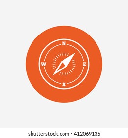 Compass sign icon. Windrose navigation symbol. Orange circle button with icon. Vector