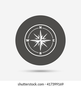 Compass sign icon. Windrose navigation symbol. Gray circle button with icon. Vector
