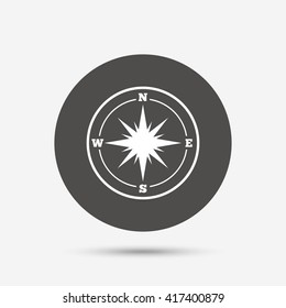 Compass sign icon. Windrose navigation symbol. Gray circle button with icon. Vector