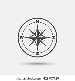 Compass sign icon. Windrose navigation symbol. Flat windrose compass web icon on white background. Vector
