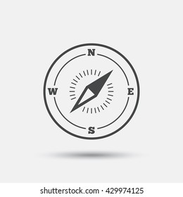 Compass sign icon. Windrose navigation symbol. Flat windrose compass web icon on white background. Vector