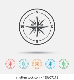 Compass sign icon. Windrose navigation symbol. Graphic element on white background. Colour clean flat windrose compass icons. Vector