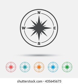 Compass sign icon. Windrose navigation symbol. Graphic element on white background. Colour clean flat windrose compass icons. Vector