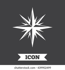 Compass sign icon. Windrose navigation symbol. Graphic design element. Flat windrose symbol on dark background. Vector