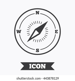 Compass sign icon. Windrose navigation symbol. Graphic design element. Flat windrose compass symbol on white background. Vector