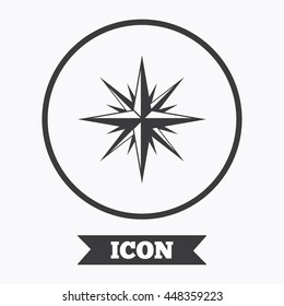 Compass sign icon. Windrose navigation symbol. Graphic design element. Flat symbol in circle button. Vector