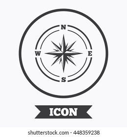 Compass sign icon. Windrose navigation symbol. Graphic design element. Flat symbol in circle button. Vector