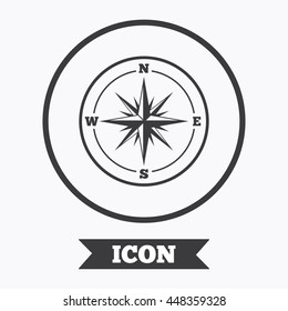 Compass sign icon. Windrose navigation symbol. Graphic design element. Flat symbol in circle button. Vector